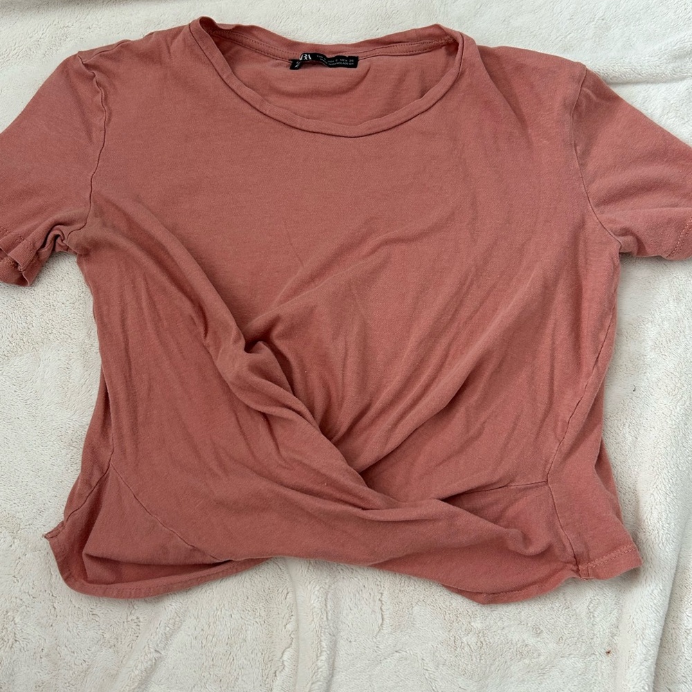 Zara Pink Tie Front Short Sleeve T-Shirt